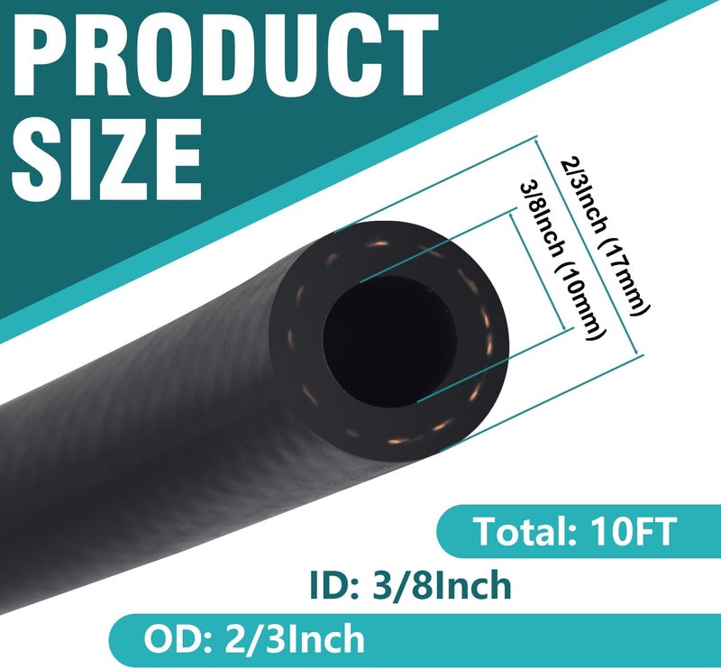 SANEMBER 3/8 Inch (10mm) ID Fuel Line,10FT Push Lock NBR Rubber Hose,Fuel Line Hose for Automotive Fuel Systems Engines (‎3/8" ID 10Ft) - Image 2
